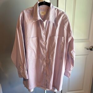 Maeve Light Lavender/White stripe Button-Up Oversized Blouse